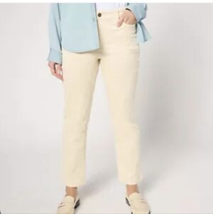 New Joan Rivers Corduroy Pants Cream Regular Stretch Pockets Kick Flare Size 16